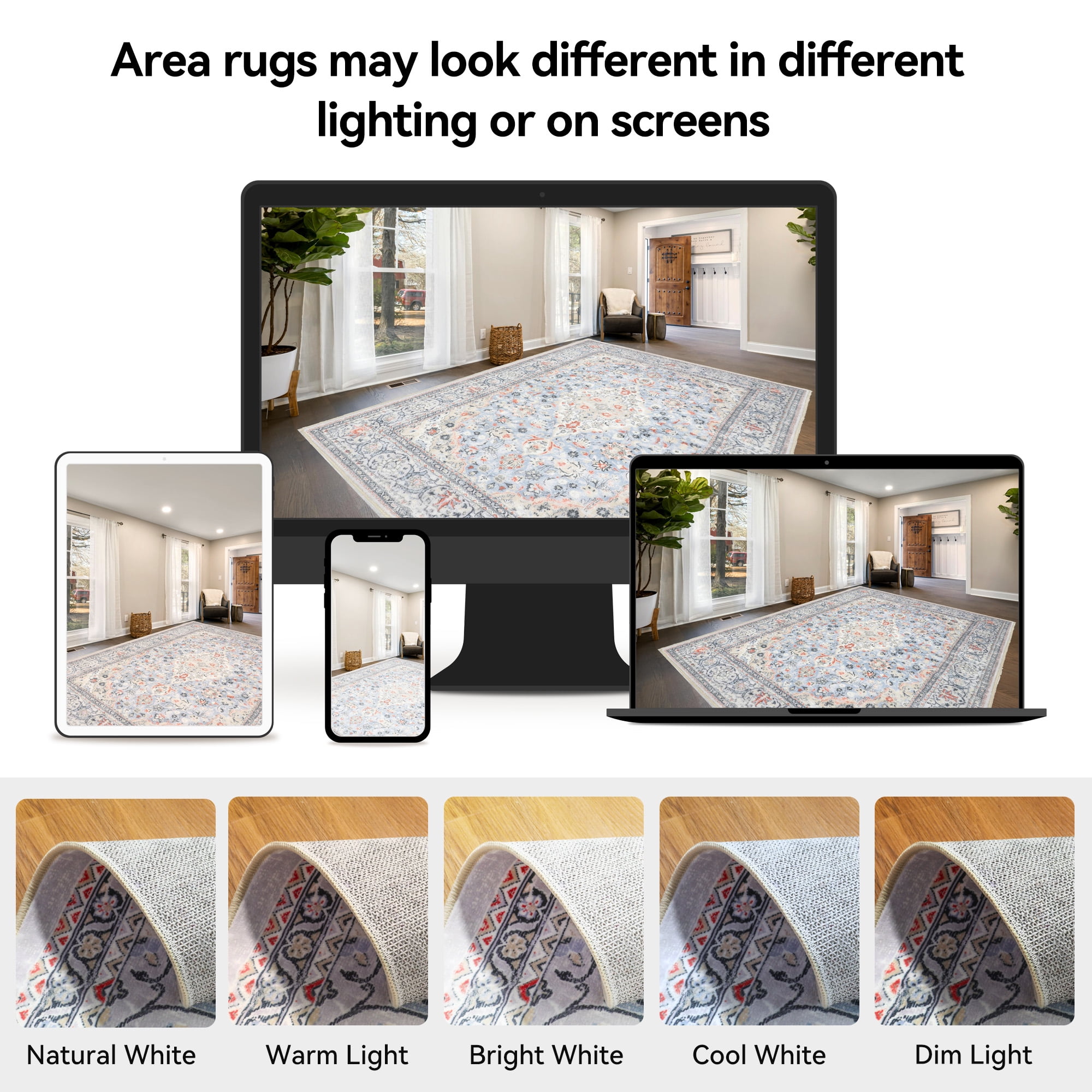 Lalado 5ft x 8ft Area Rugs for Living Room Washable Rugs Boho Floral Carpet Soft Low Pile Non-Slip Rug for Bedroom Dining Room Indoor Vintage Home Decor, Blue