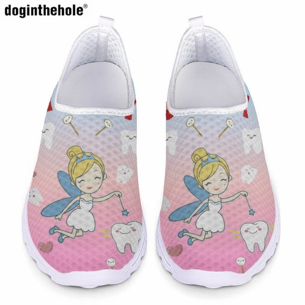Doginthehole - Zapatos informales con estampado de enfermera para mujer, zapatillas de deporte de malla transpirables y cómodas para el verano, zapatos planos de enfermería para hospital