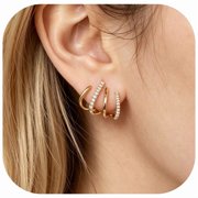 Claw Stud Earrings Paved Cubic Zirconia Multi‑layer C Shape Pierced Ear Jewelry Gifts