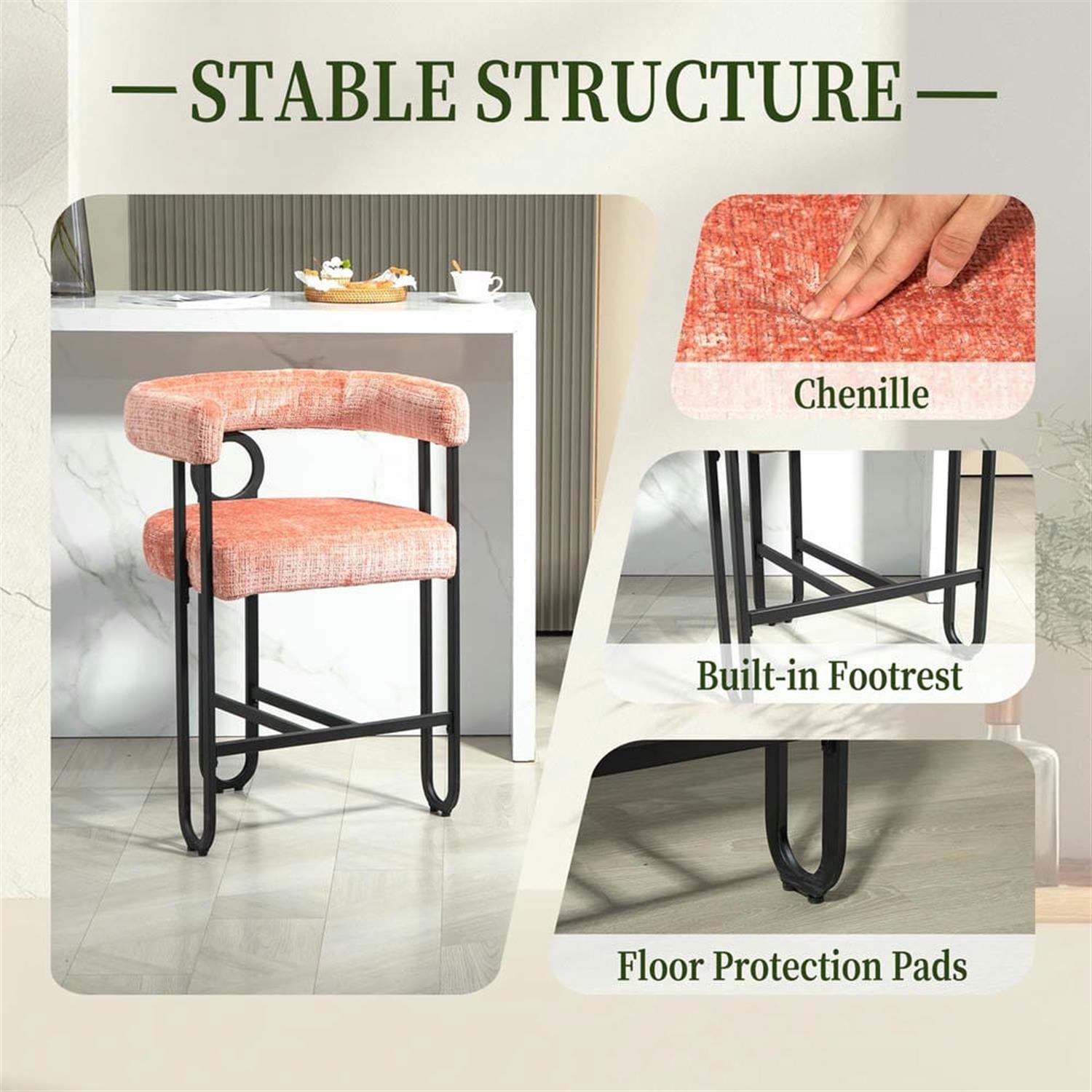 Demi Bonn 34" Counter Height Bar Stools Set of 2, Upholstered Barstools with Back, Kitchen Island Countertop Chairs for Dining Room, Pink