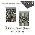 thumbnail image 3 of Ambesonne Baseball Fitted Sheet Set 2 Pack All-Round Elastic, American Glvoes Bats Print, King Size, Red Laurel Green Cocoa, 3 of 3