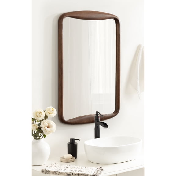 Kate and Laurel Hera Modern Rounded Rectangle Wall Mirror, 24 x 36, Walnut Brown, Decorative Mid-Century Rectangular Wall Decor for Use as Bathroom Mirror for Over Sink or Entryway Decor Piece
