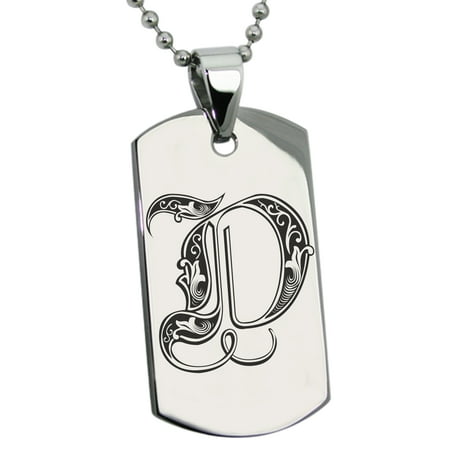 Stainless Steel Letter D Initial Royal Monogram Engraved Dog Tag Pendant