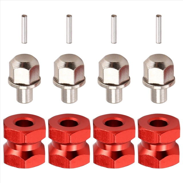 4 Adaptadores de Transmisión de Cubo de Rueda Hexagonal de 12 Mm, Acoplador Combinador de Extensión de 12 mm para 1/10 RC Car Crawler SCX10 D90, Rojo
