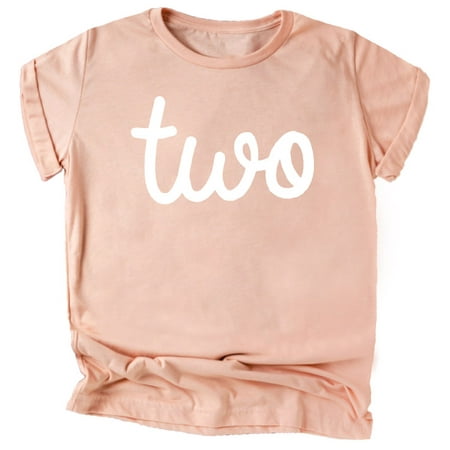 

Olive Loves Apple Girls 2nd Birthday Two Shirt for Toddler Girls Second Birthday Outfit White on Peach Shirt 2T