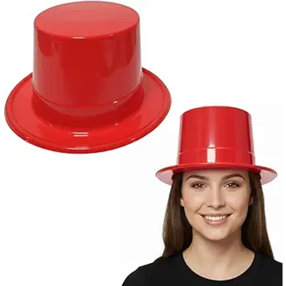 PMU 3pcs Plastic Party Top Hat for Adults - Red Hat for Parties, New Year Events, Magic Shows & Photo Booth Props