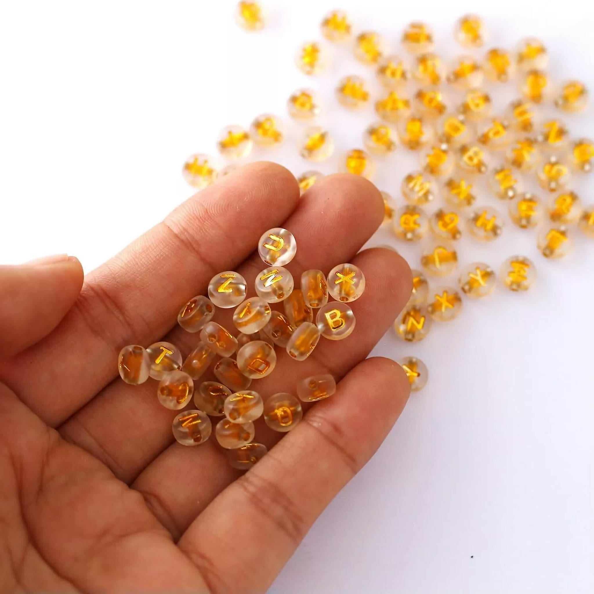 U8MO Letter Beads Alphabet Clear Gold Wholesale 7mm Flat Assorted Lot BULK 1000pcs
