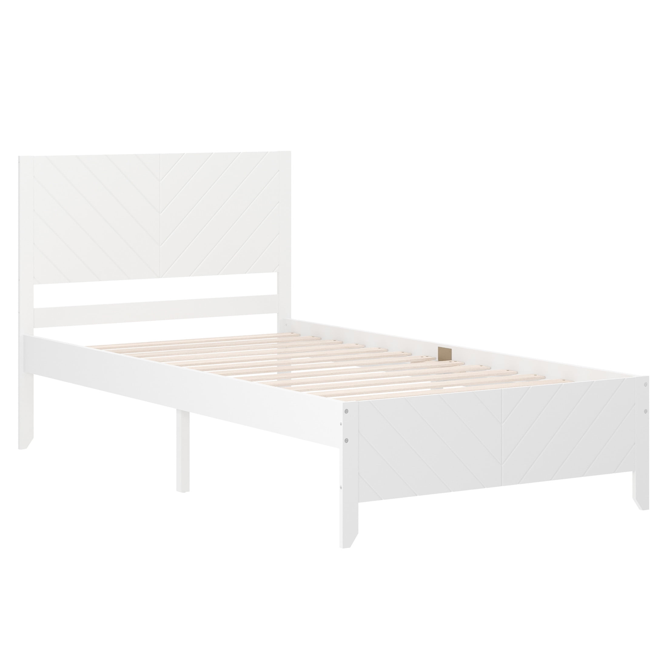 Buzz & Bloom Kids Twin-Size Platform Bed with Panel Headboard and Footboard, White
