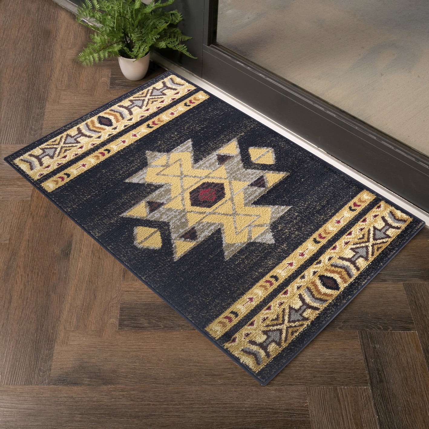 Yoneston 5' x 7' Southwest Design Accent Area Rug for Living Room, Retro Rug with Soft & Non-Slip for Bedroom Dining Room Decoration, Black