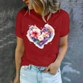 thumbnail image 5 of Rciityk Valentine's Day Gifts Short Sleeve Shirts for Women Summer Casual Love Flower Print Round Neck T Shirts, 5 of 5