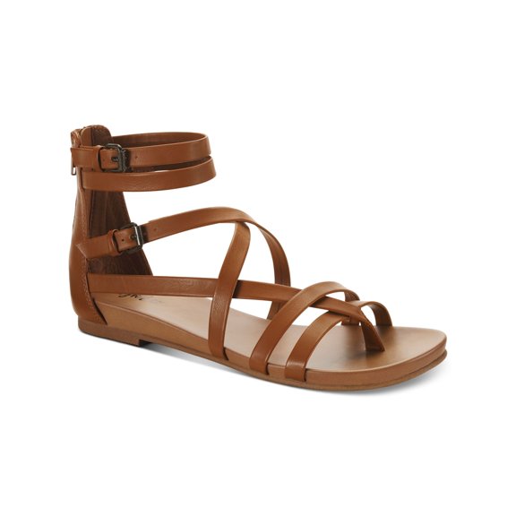 STYLE & COMPANY Womens Brown Buckle Accent Strappy Chelseaa Round Toe Zip-Up Gladiator Sandals Shoes 7.5 M