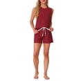 thumbnail image 2 of INSPIRAR CHIC Conjuntos de Pijamas de Mujer de Tejido Waffle Sin Mangas con Cuello en V, Top de Tanque con Pantalones Cortos, Conjuntos de Lounge L Rojo, 2 of 6