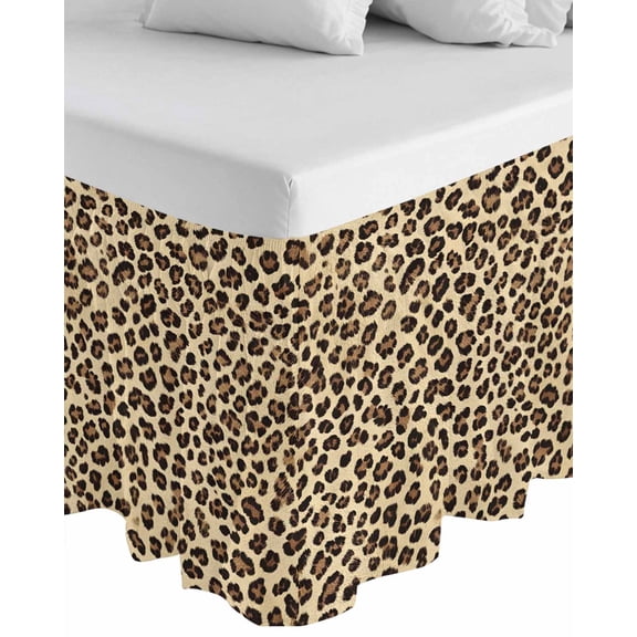 Leopard Wrap Around Bed Skirts for King Bed 18" Drop,Bed Skirt with Adjustable Elastic Belt Dust Ruffle Bed Valance for Bedroom Hotel Brown Black Beige Modern Abstract Impressionist Bed Frame Cover