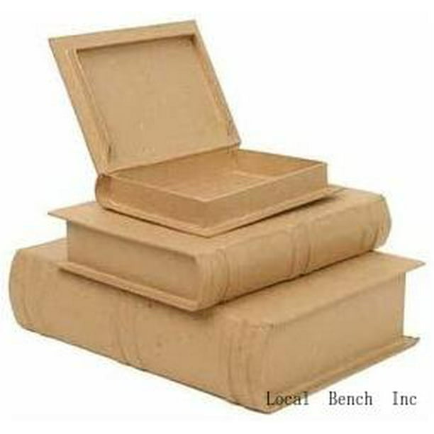 Handcrafted Paper Mache Book Shaped Box Set 3 Premade Papier Mache