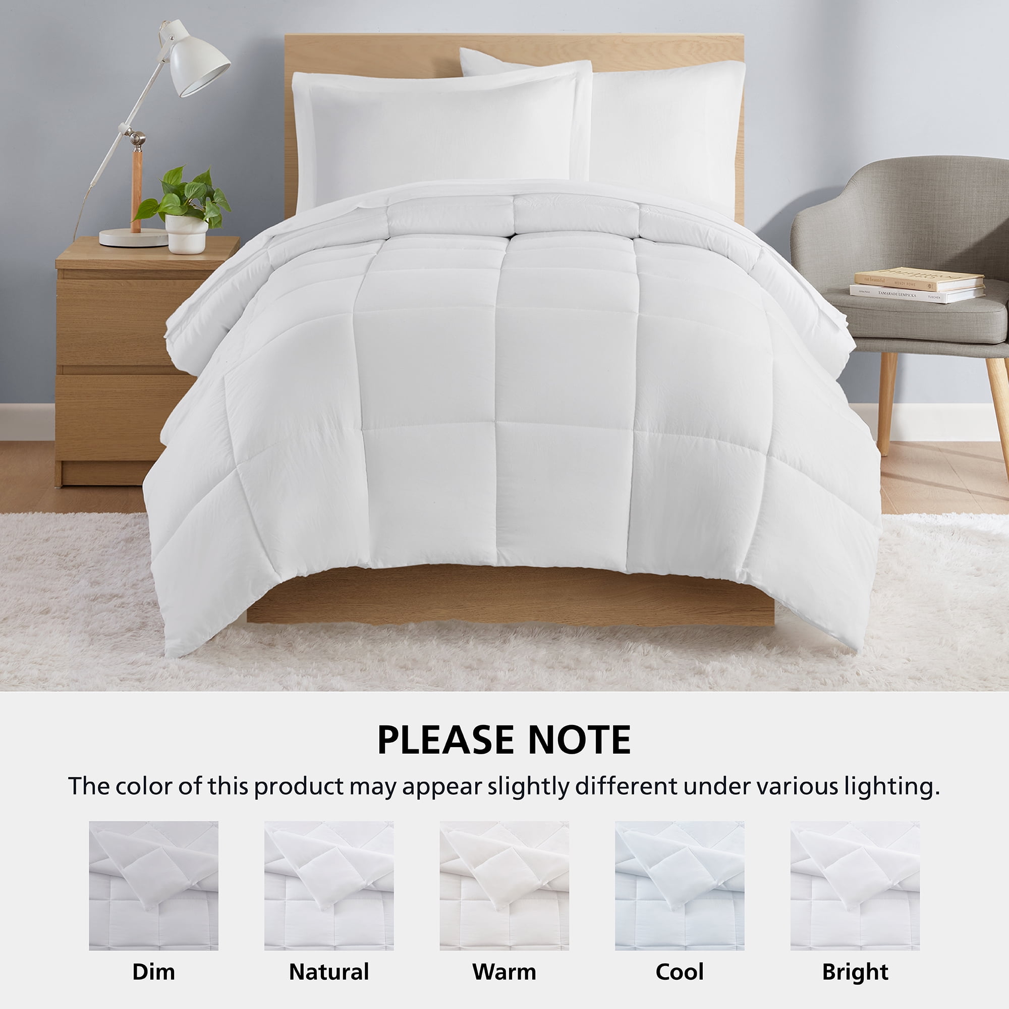 Mainstays All in One Down Alt Reversible Comforter and Sheet set- 5 Piece, Twin, White