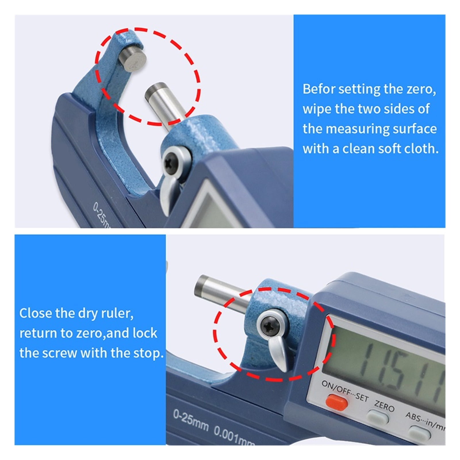 0.001mm Electronic Outside Micrometer 0-25mm Digital Micrometer Electronic Digital Caliper Gauge ,Easy to Use
