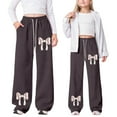 thumbnail image 2 of Gelikeya Baggy Bowknot Sweatpants for Girls Cute High Elastic Waist Pants Y2k Joggers with Pockets Girl's Fashion, Brown & 8-9 Years, 2 of 9
