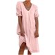 thumbnail image 2 of ICHUANYI Clearance Fashion Women Summer V-neck Doll Dress Solid Color Short Sleeved Dress(Pink, XXL) ICHUANYI WER2023081405331, 2 of 6