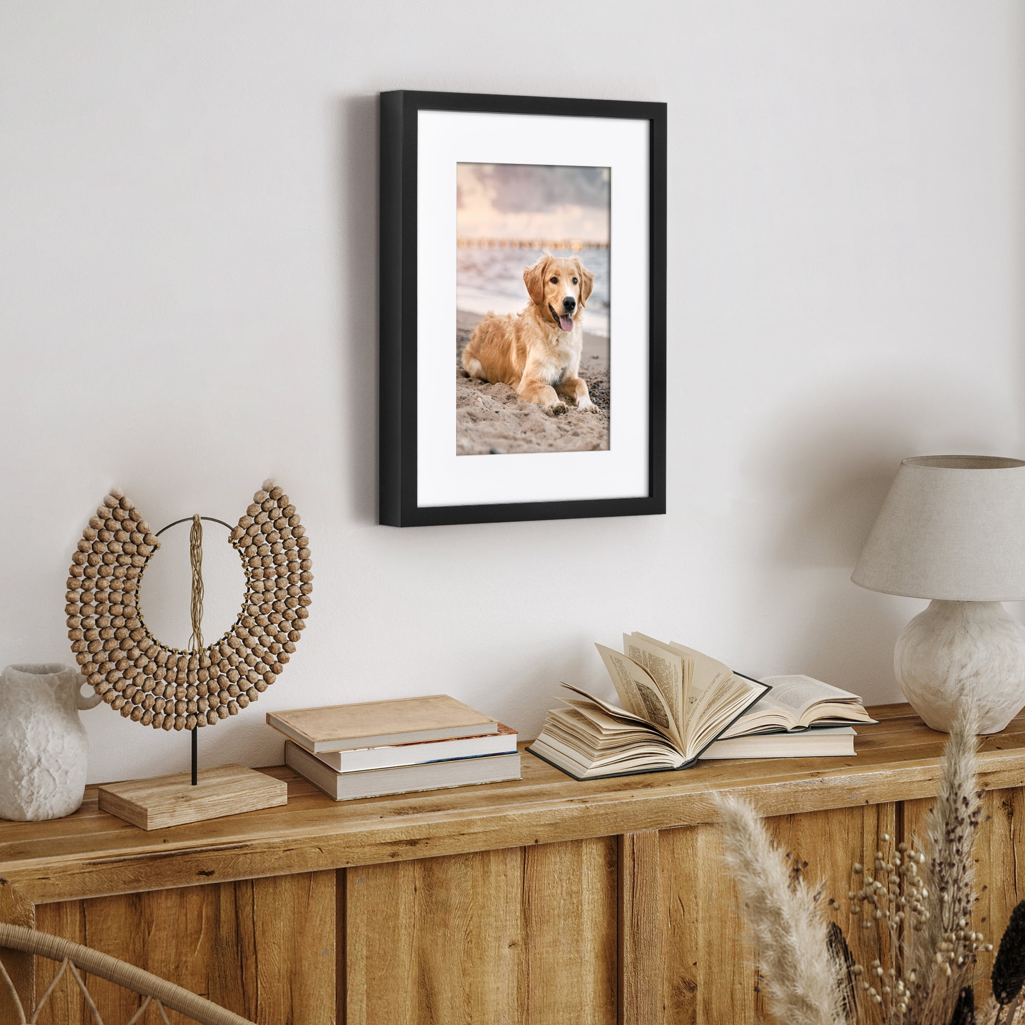 Americanflat 12x16 Picture Frame with Polished Plexiglass with 8x12 Mat Display Photo Soho Collection - Black