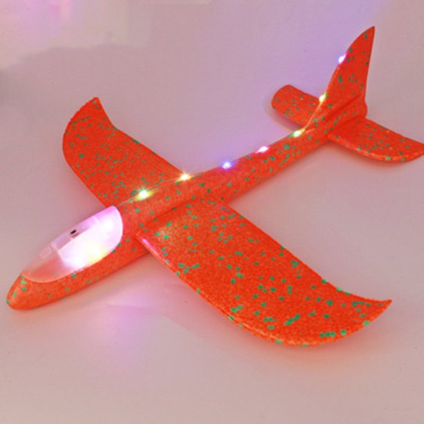 Foam Hand Throwing LED Airplanes Toy 48cm LED Flight Mode Glider Inertia Planes Model Aircraft Planes for Kids Outdoor SportYellow 36cm NO LED He Qiyong unisex