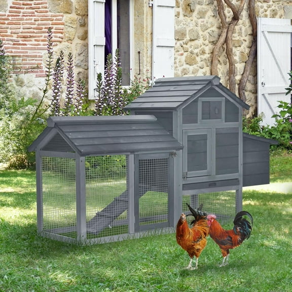 Barara King Large Chicken Coop, Chicken Coop, Outdoor Hen House,59" Small Wooden Chicken coop Hen House Poultry Cage with 2 Doors, Nesting Box and Removable Tray, Grey