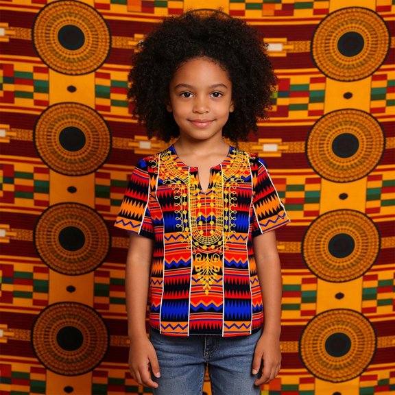 Boy Shirts Size 3-4Y Kids African Dashiki Short Sleeve Shirt Round Neck All Over Print Boy Clothes