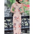 thumbnail image 3 of Women's Vintage Floral Cheongsam Qipao Maxi Dress, Red Short Sleeve Chinese Traditional Dress with Side Slit, Elegant Bridal Wedding Guest Evening Gown for Formal Party & Cultural Events, 3 of 8