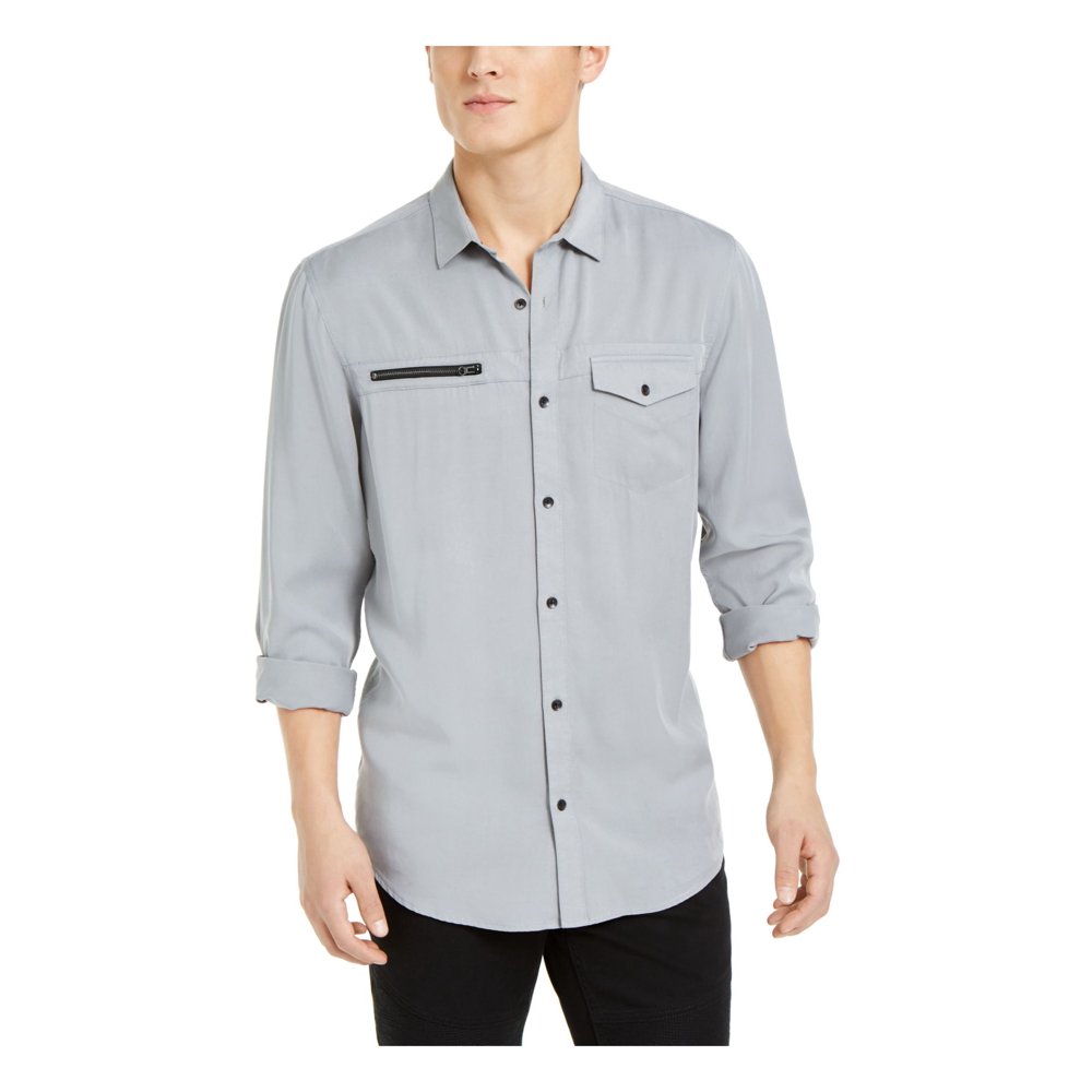 INC INC Mens Gray Long Sleeve Classic Fit Button Down Dress Shirt