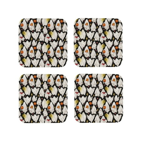 

Fuzoiu Different Ghosts Print Leather Coasters Set Drink Coasters Set of 4 for Tabletop Protection Durable PVC Coasters Home Décor and Housewarming Gift-Square