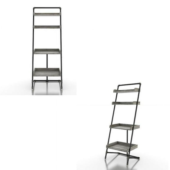 Furniture of America Karin Wood Bookshelf in Vintage Gray Oak Set of 2