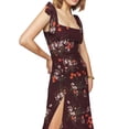 thumbnail image 3 of Vestido largo carmesí con cuello cuadrado elegante para mujer Vestido con abertura retro informal con tiras y estampado floral Adepaton BST3005860-3, 3 of 6