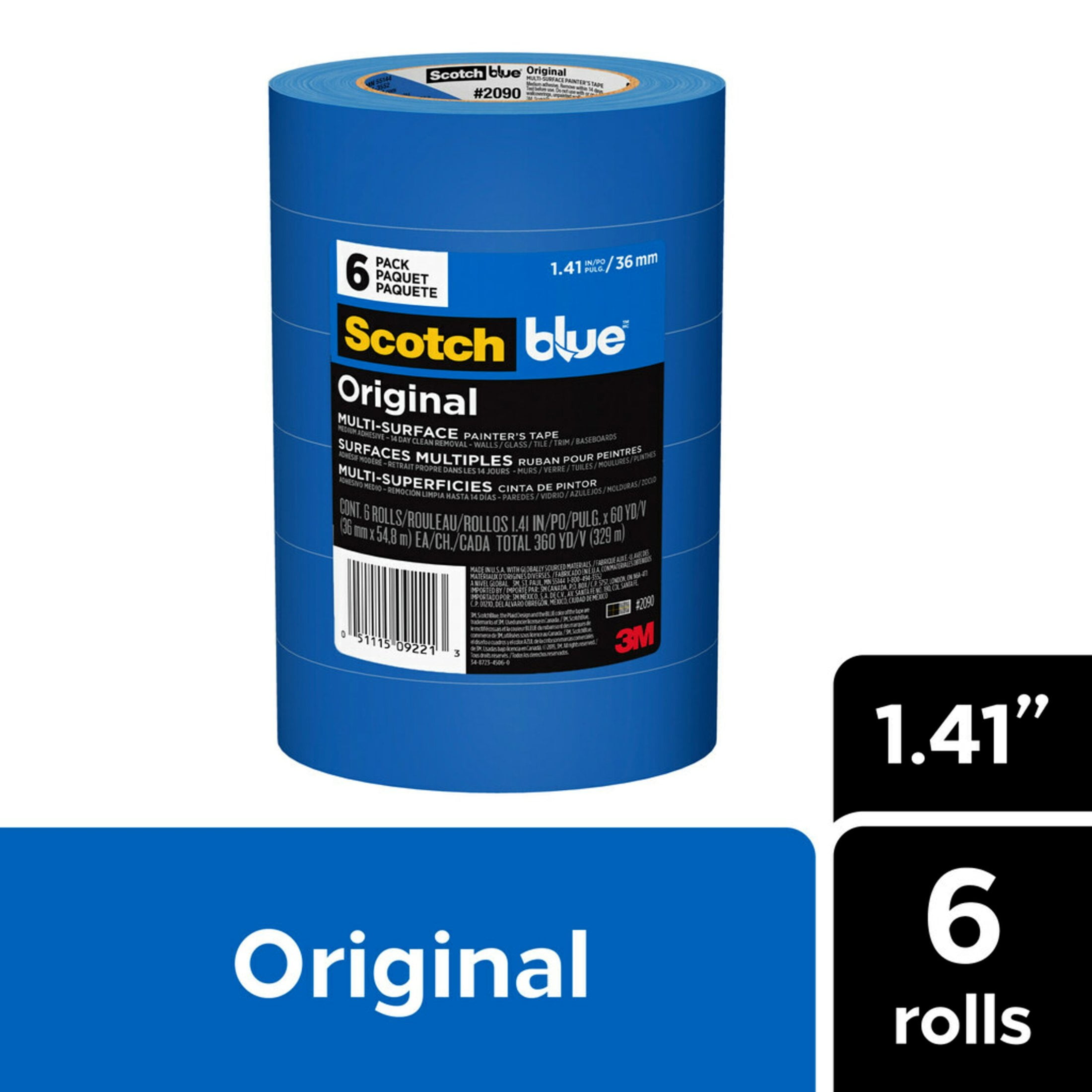Scotch Blue Painter's Tape, 1.41 in. x 60 yd., 6 Pack, Original Multi-Surface, Paint Supplies