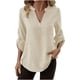 thumbnail image 3 of Camisas para adolescentes,Camiseta de manga larga con cuello en V para mujer, informal, de color liso, de imitación de tela, cómoda para el hogar y el uso diario, sopatenor, 3 of 8