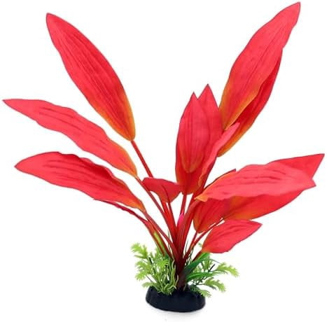 Silk Aquarium Plants, 12 Inch Artificial Silk Plants Decorations for Fish Tank,Aquarium Décor Plastic Plants (Red, 2 Pack)