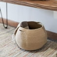 thumbnail image 4 of Storage Basket, Kvago Cute Round Woven Baskets with Handles, Small Cotton Rope Basket Decorative Organizer for Living Room, Nursery (Jute, 9.84" x 9.06" x 8.27" ), 4 of 7