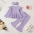 thumbnail image 4 of 2T Baby Girls Clothes 3T Girls 3PCS Outfits Set Solid Color Toddler Girls Long Sleeve Top Pants Set with Headband Purple, 4 of 10