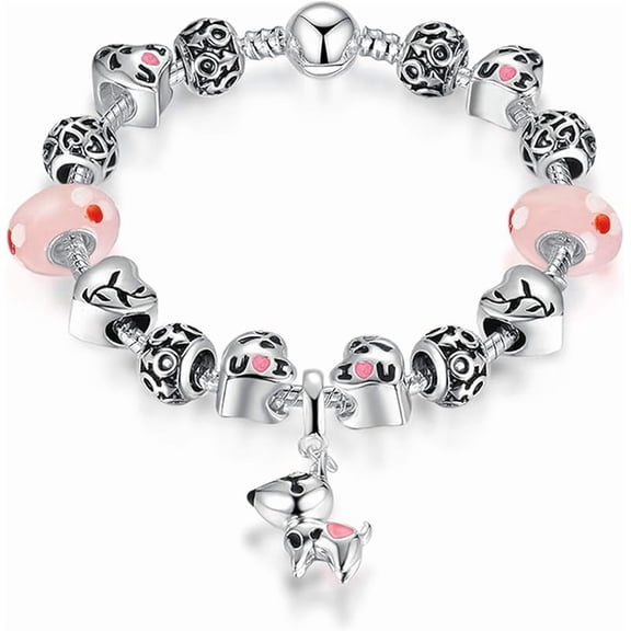 Mother Charms Bracelet for Women Murano Glass Beads Butterfly Flower Charms Amethyst Bracelets