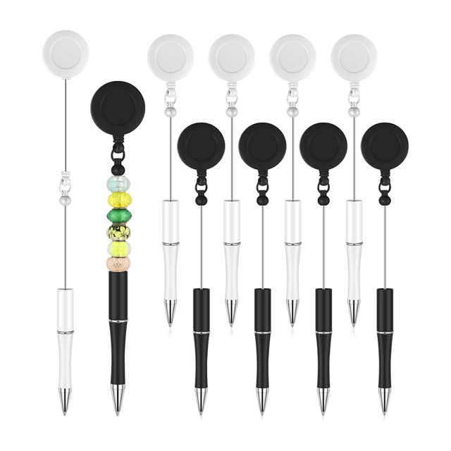 10pcs Bead Pens Black Ink Ballpoint Pen DIY Pen Retractable Badge Reel Pen Ballpoint Pen for Students Teachers School