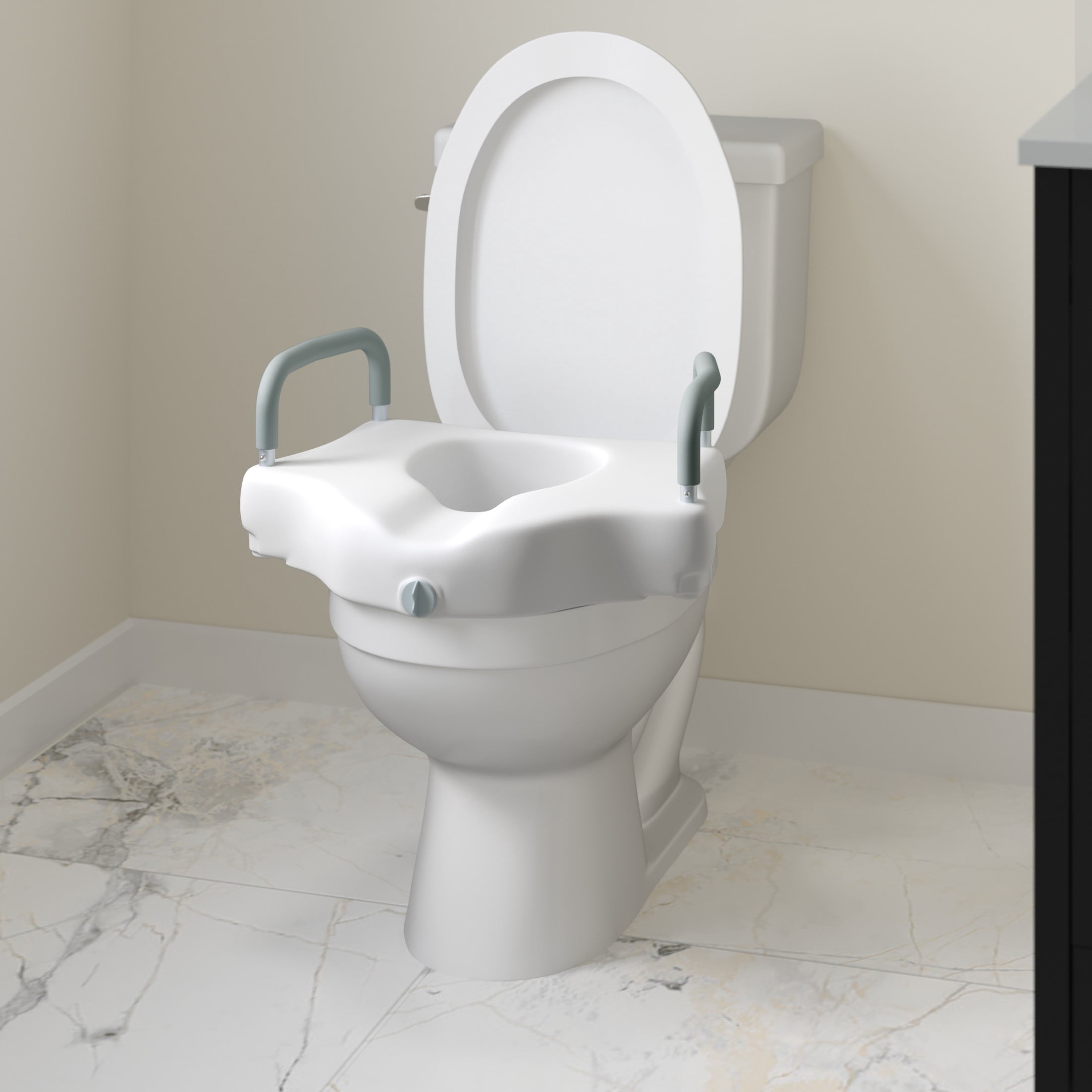 Emma + Oliver Elevated Toilet Seat for the Elderly with Height Adjustable Foam Wrapped Handles and Locking Safety Mechanism