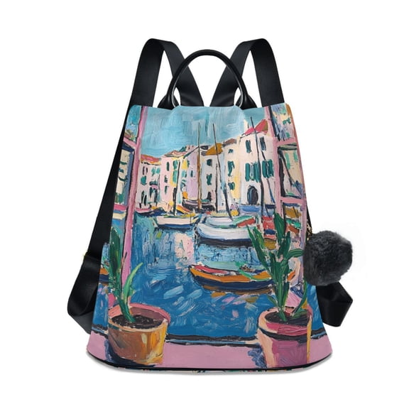 FORMRS Women's Travel Backpack Purse Anti-Theft Hidden Pockets Casual Shoulder Bag, Blue Plants Window