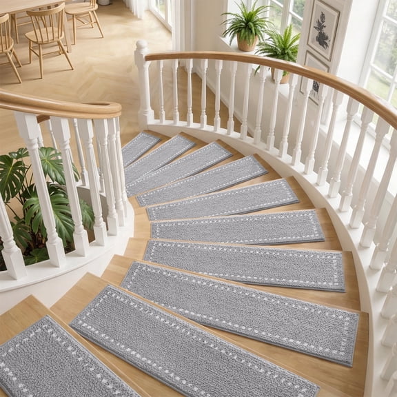 SIXHOME Non-Slip Stair Treads for Wooden Steps Plush Washable Carpet Treads Indoor Peel and Stick Reusable Adhesive, 15 Pack 8"x30" Grey