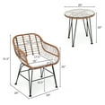 thumbnail image 4 of Costway 3PCS Patio Rattan Bistro Set Coffee Table Armchair Garden Black Cushion, 4 of 12