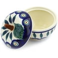 thumbnail image 2 of Polish Pottery 3½-inch Apple Shaped Jar (Peacock Leaves Theme) Hand Painted in Boleslawiec, Poland + Certificate of Authenticity, 2 of 6