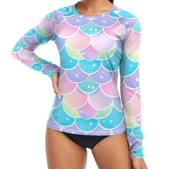 ALAZA Womens UPF 50 Rash Guard Mermaid Scales Long Sleeve UV Protection Sun Shirts Tops M