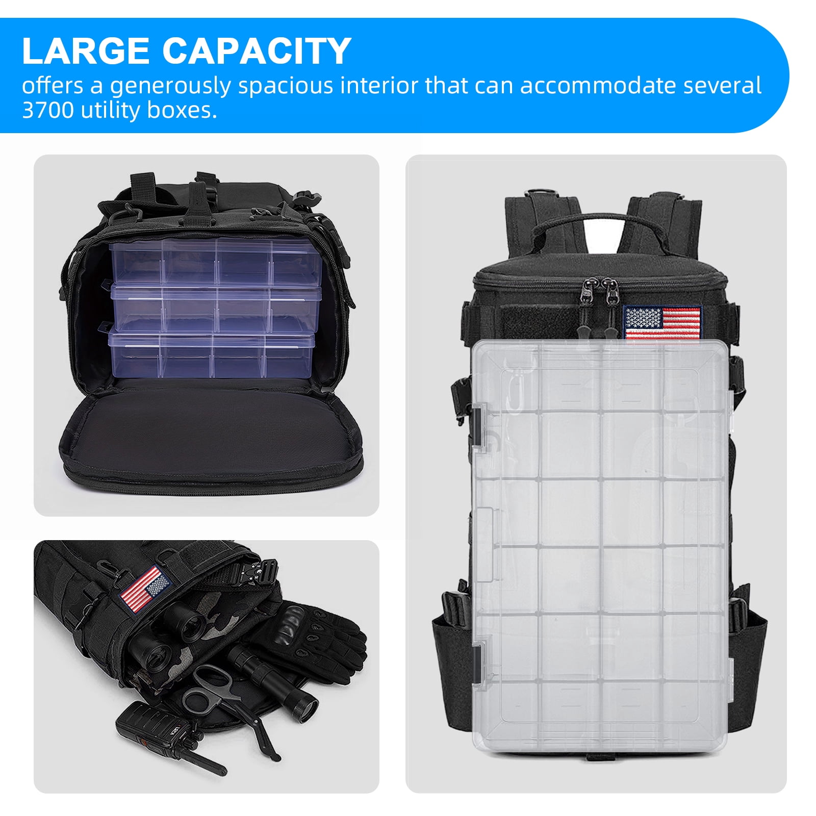FANOTEK Fishing Backpack with Rod Holder, 600D Waterproof Outdoor Tackle Bag, Fishing Gear Tackle Box Storage Bag Black