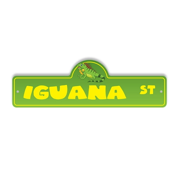 Iguana Plastic Street Sign - 7 Inch X 20 Inch Gift Reptile Pet Animal Exotic Nature Wildlife Decor Green Cute Tropical Jungle Fun