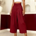 thumbnail image 4 of cocolona Womens Summer Casual Pleated Pants Elastic Waist Straight Wide Leg Vacation Beach Cropped Trousers with Pocket, 4 of 5