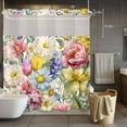 thumbnail image 5 of Spring Flowers No Hooks Shower Curtain with Snap-in Liner Vintage Watercolor Pink White Blue Purple Floral Leaf Shower Curtains for Bathroom, Waterproof, Easy Install, Washable 72"x78", 5 of 9