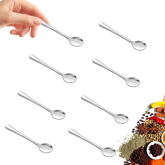 Ounalong 8-Pack Tiny Stainless Steel Spoons, 2.87" Mini Condiment Spoons for Spices, Salt, Sugar, Pepper & Honey, Fun Little Scoops for Kitchen