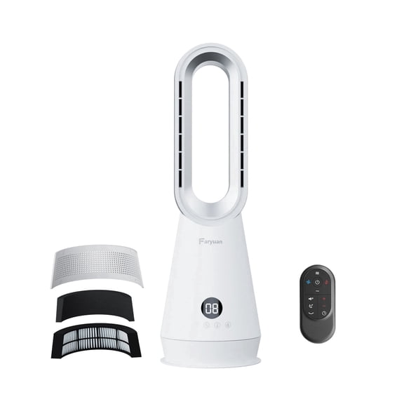 Faryuan 22-inch Bladeless Tower Fan and Heater with Air Purifier, White